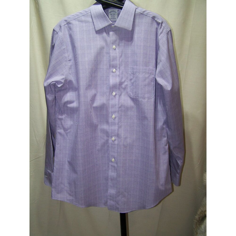 Brooks Brothers Men's Shirt Dress Regent Lavender Plaid 16-34 Supima Cotton